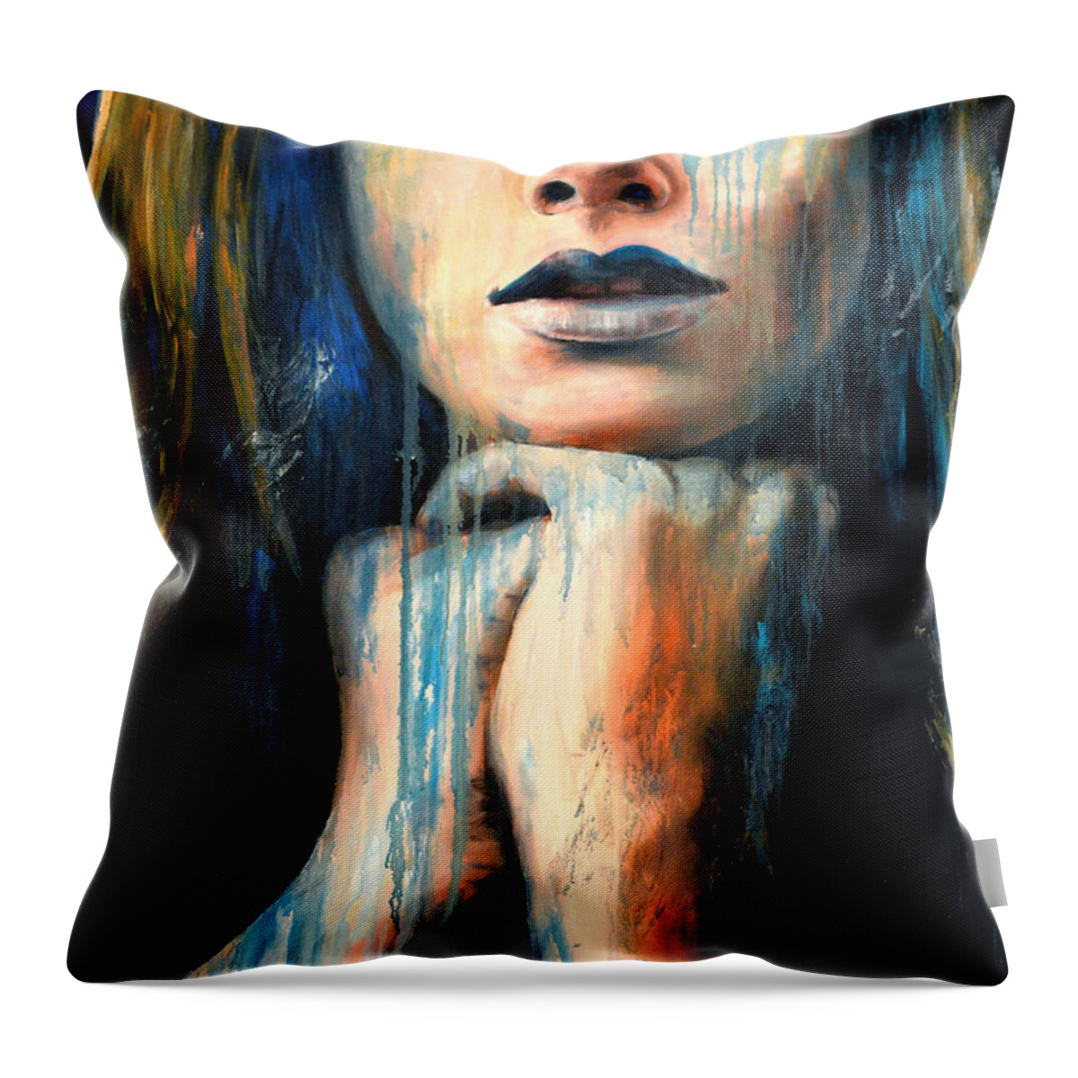 Portrait Throw Pillow featuring the painting Bluerain by Escha Van den bogerd