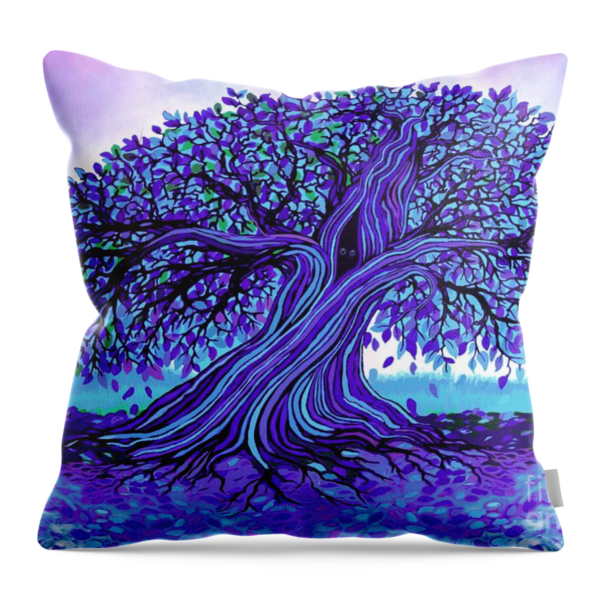 Cat Throw Pillow featuring the painting Blues Tree Cats by Nick Gustafson