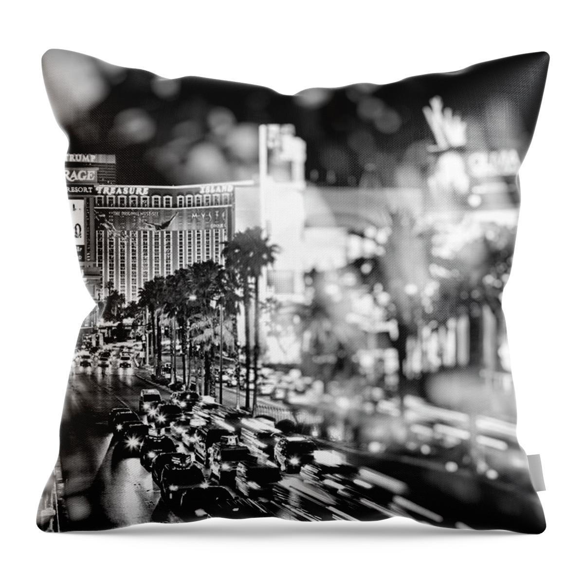  Las Throw Pillow featuring the photograph Blurry Vegas Nights III by Ricky Barnard