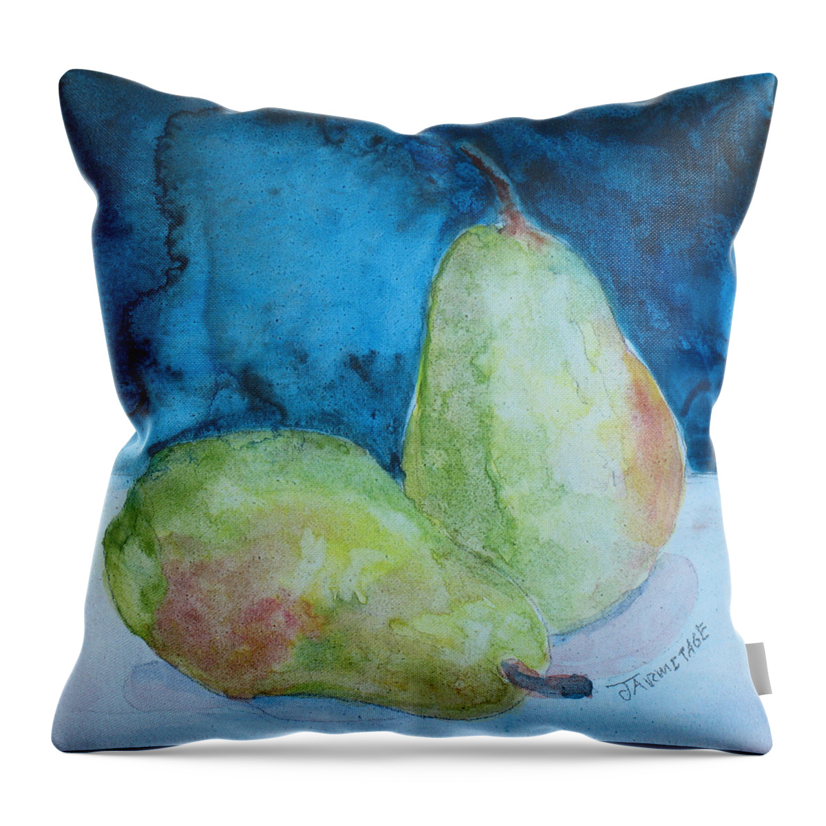 Pears Throw Pillow featuring the painting Blushing Pears by Jenny Armitage