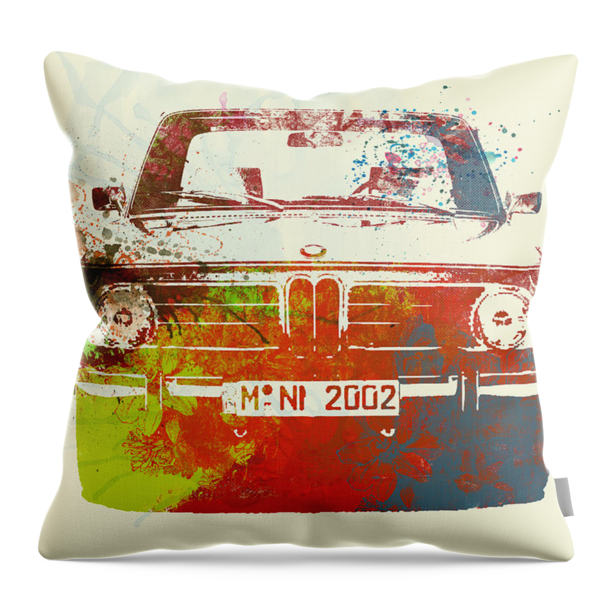 Bmw 2002 Throw Pillow featuring the painting BMW 2002 Front Watercolor 2 by Naxart Studio