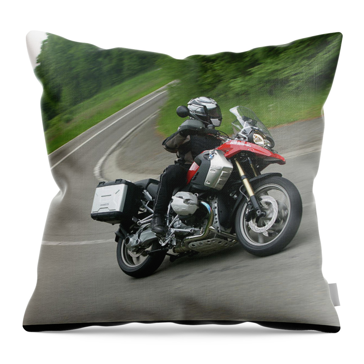 Bmw Throw Pillow featuring the photograph BMW R 1200 GS cornering by Erik Tanghe