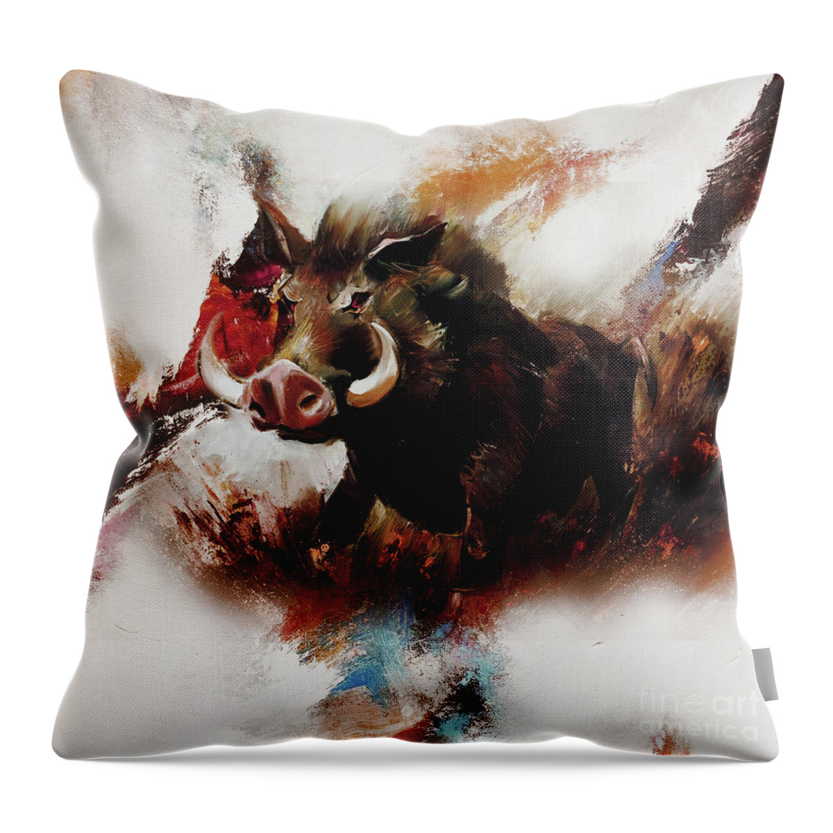  Throw Pillow featuring the painting Boar by Gull G