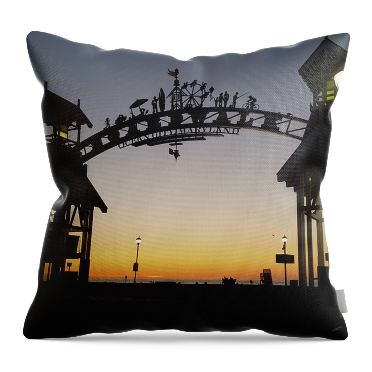 Boardwalk Throw Pillow featuring the photograph Boardwalk Arch at Dawn by Robert Banach