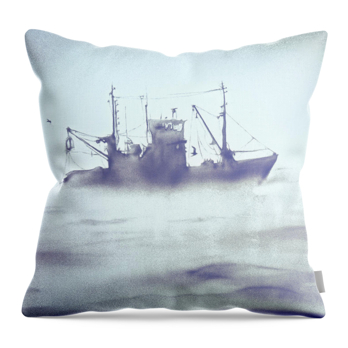 The Little Prince Throw Pillow featuring the painting Boat in the Foggy Sea by Elena Vedernikova