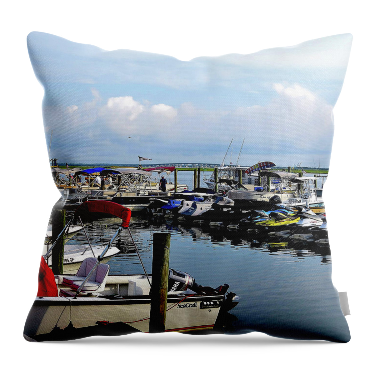 Pontoon Rentals Throw Pillow featuring the photograph Boat Moorings and Rentals in Wildwood New Jersey by Linda Stern
