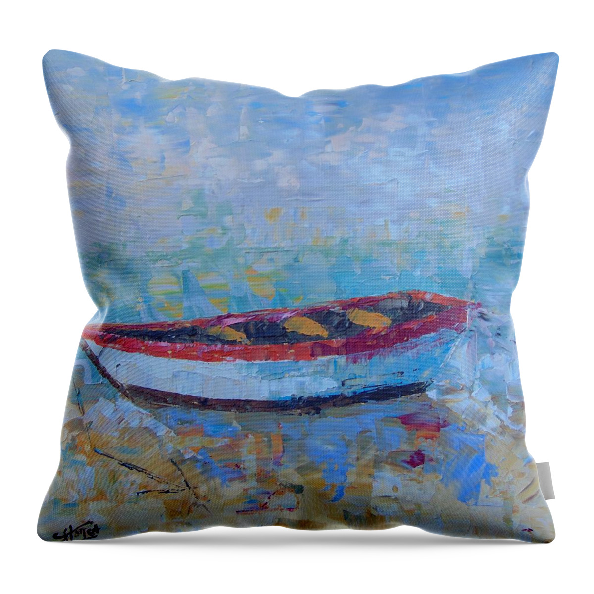 Boat Throw Pillow featuring the painting Boat of Provence by Frederic Payet