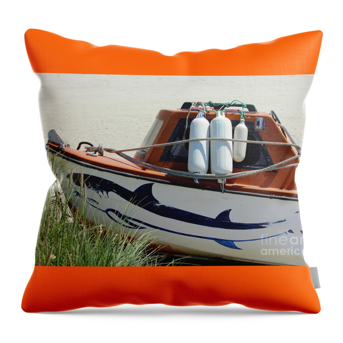 Sheephaven Bay Throw Pillow featuring the photograph Boat Shark Decoration Donegal Ireland by Eddie Barron