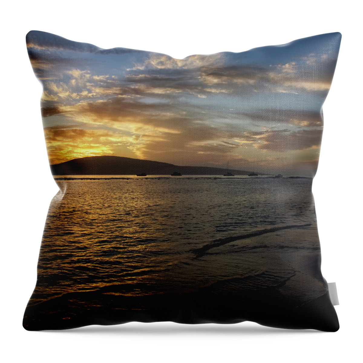 Boat Sunset Throw Pillow featuring the photograph Boat Sunset by Steven Michael