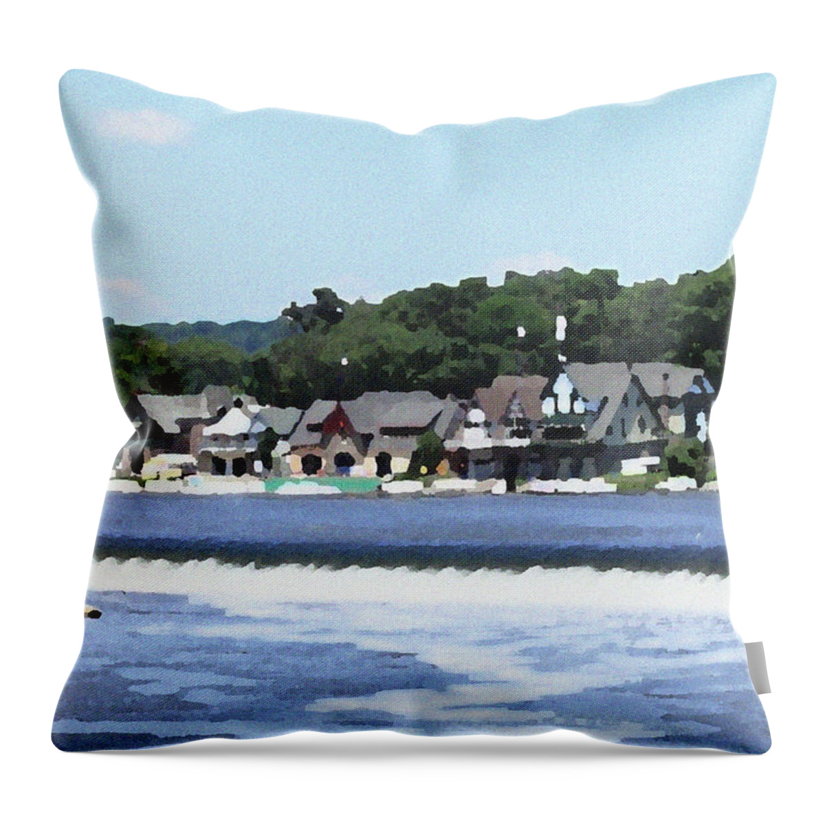 Boathouse Throw Pillow featuring the photograph Boathouse Row 2 - Palette Knife by Lou Ford