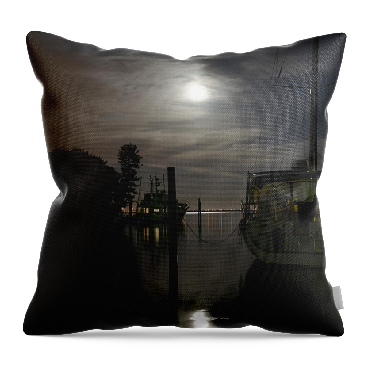 Tierra Verde Throw Pillow featuring the photograph Boats at Moon Rise by David Ralph Johnson