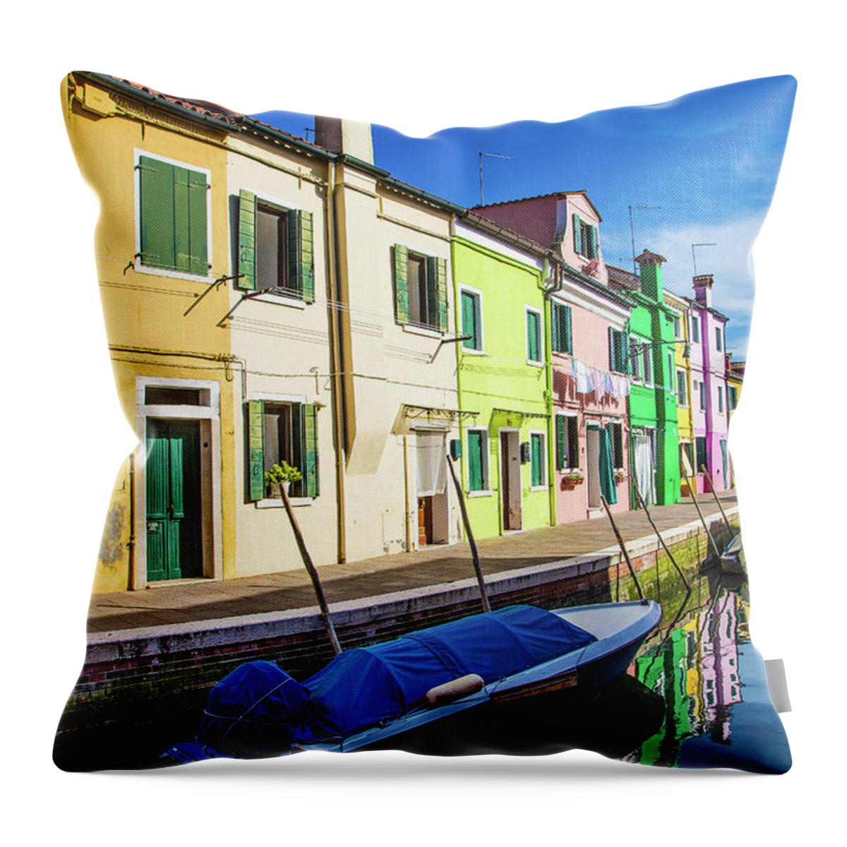 Burano Throw Pillow featuring the photograph Boats in Burano by Darryl Brooks