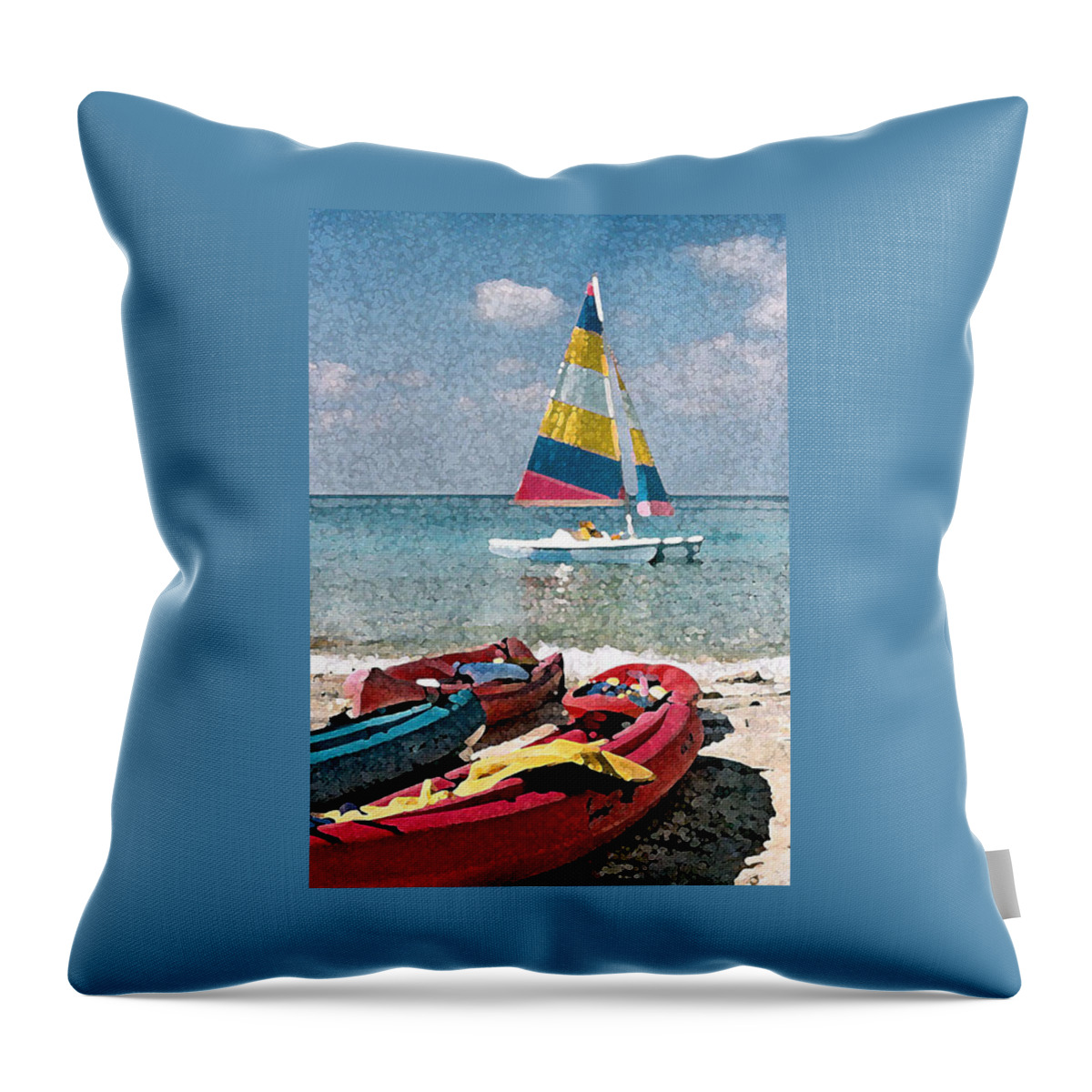 Digital Watercolor Throw Pillow featuring the digital art Boats on the Cay by Donna Corless