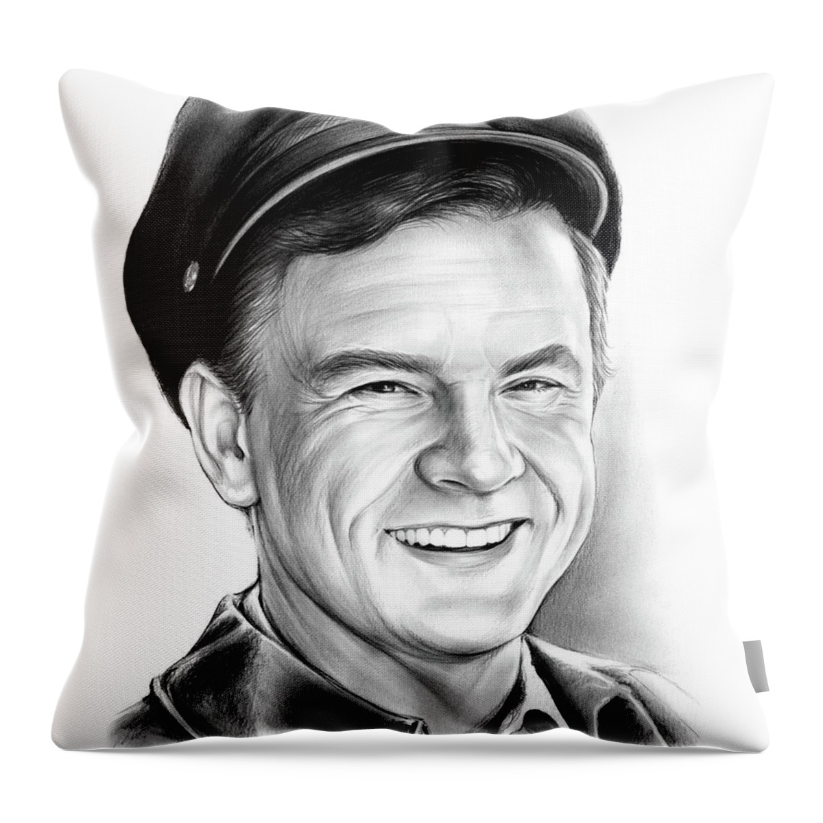 Bob Crane Throw Pillow featuring the drawing Bob Crane by Greg Joens