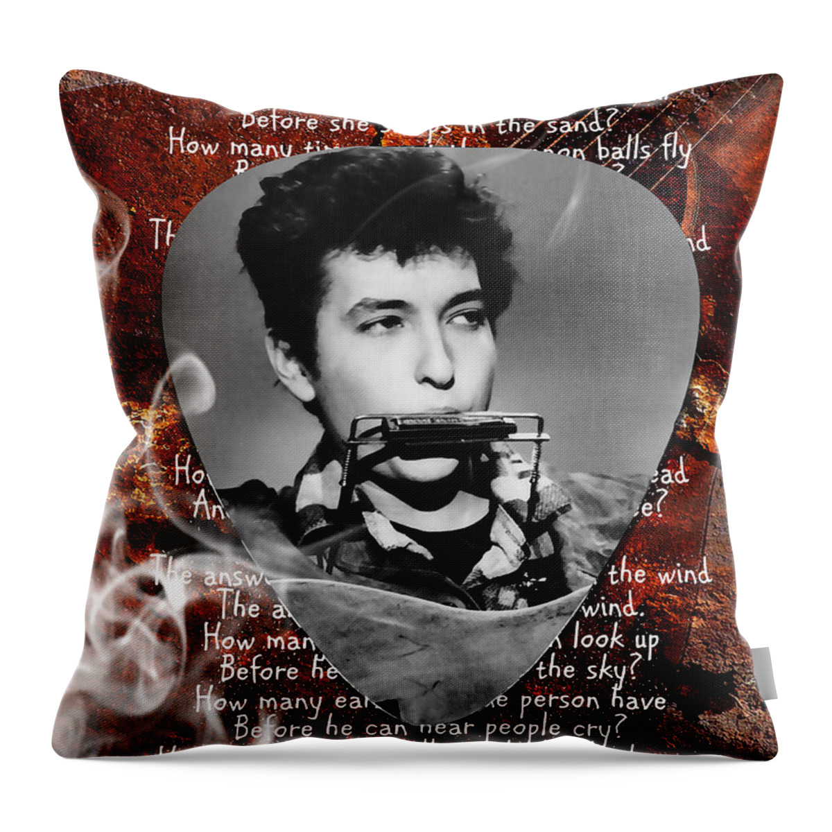 Bob Dylan Art Throw Pillow featuring the mixed media Bob Dylan Art by Marvin Blaine