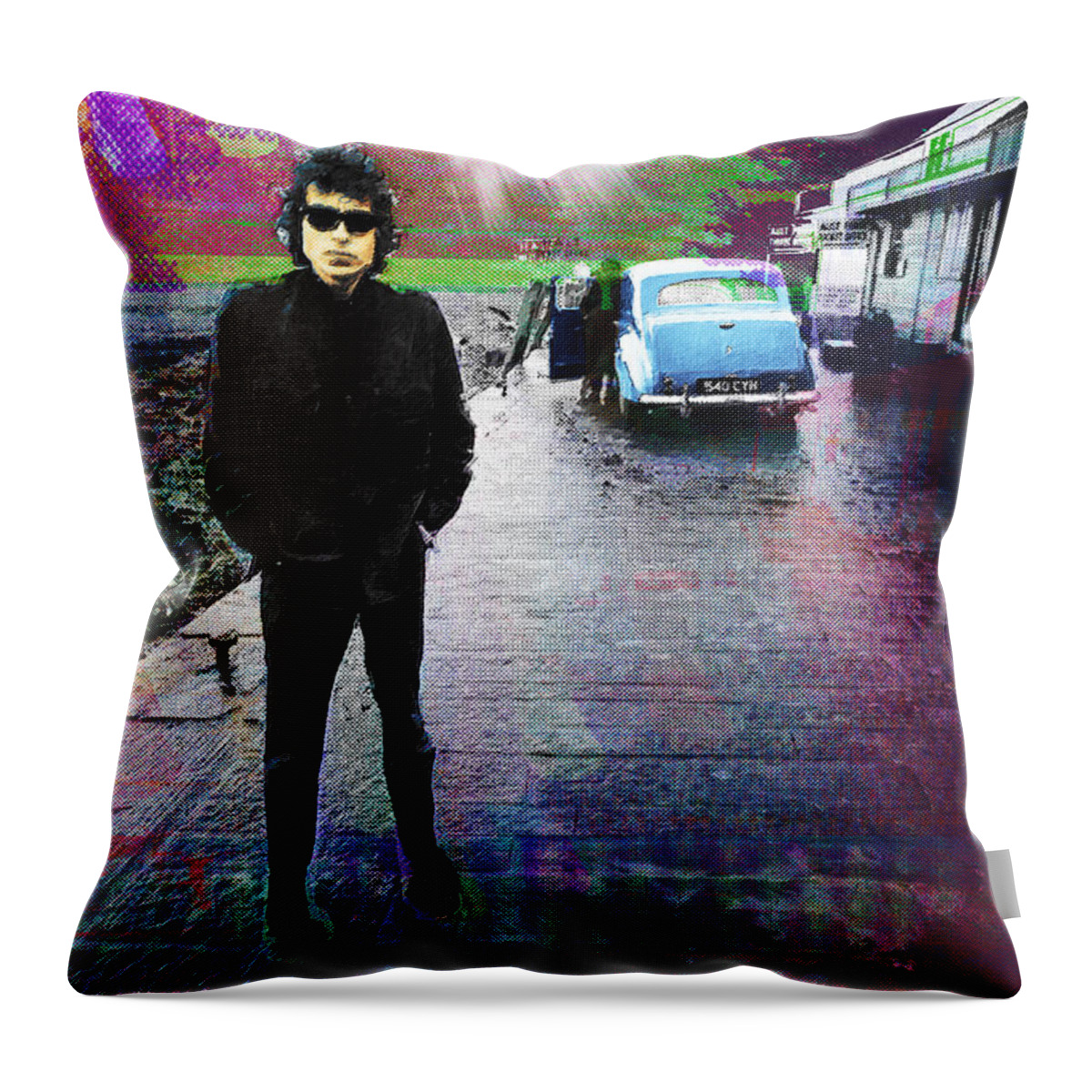 Bob Dylan Throw Pillow featuring the painting Bob Dylan No Direction Home 1 by Tony Rubino