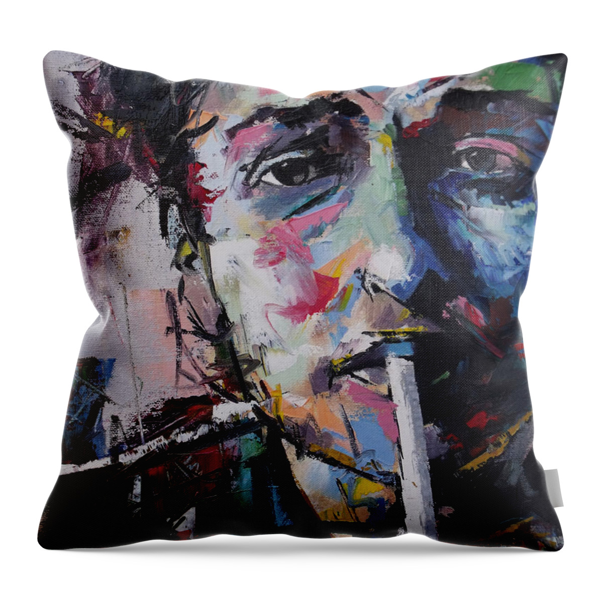 Bob Dylan Throw Pillow featuring the painting Bob Dylan by Richard Day