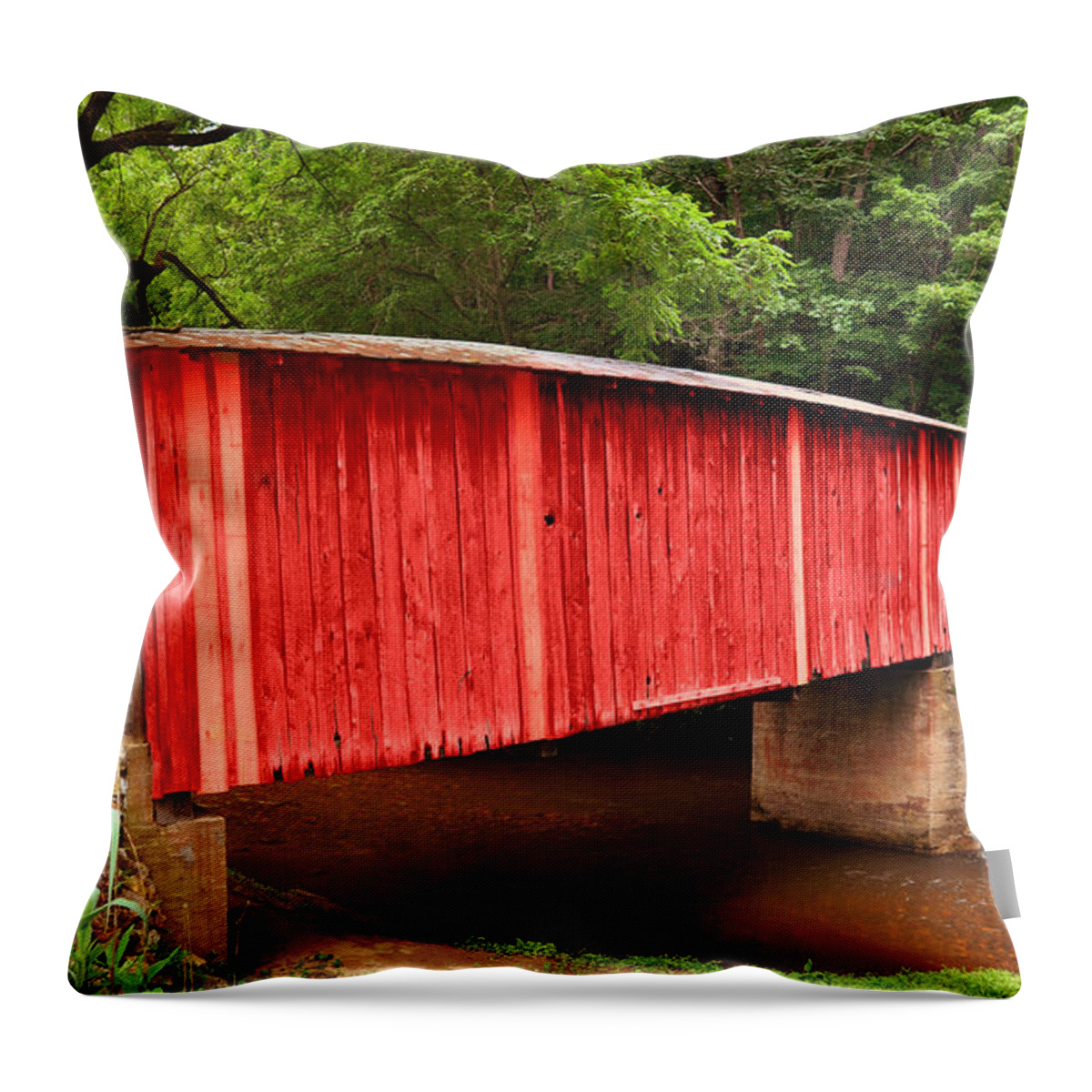Coverde Throw Pillow featuring the photograph Bob White Bridge in Red by Eric Liller