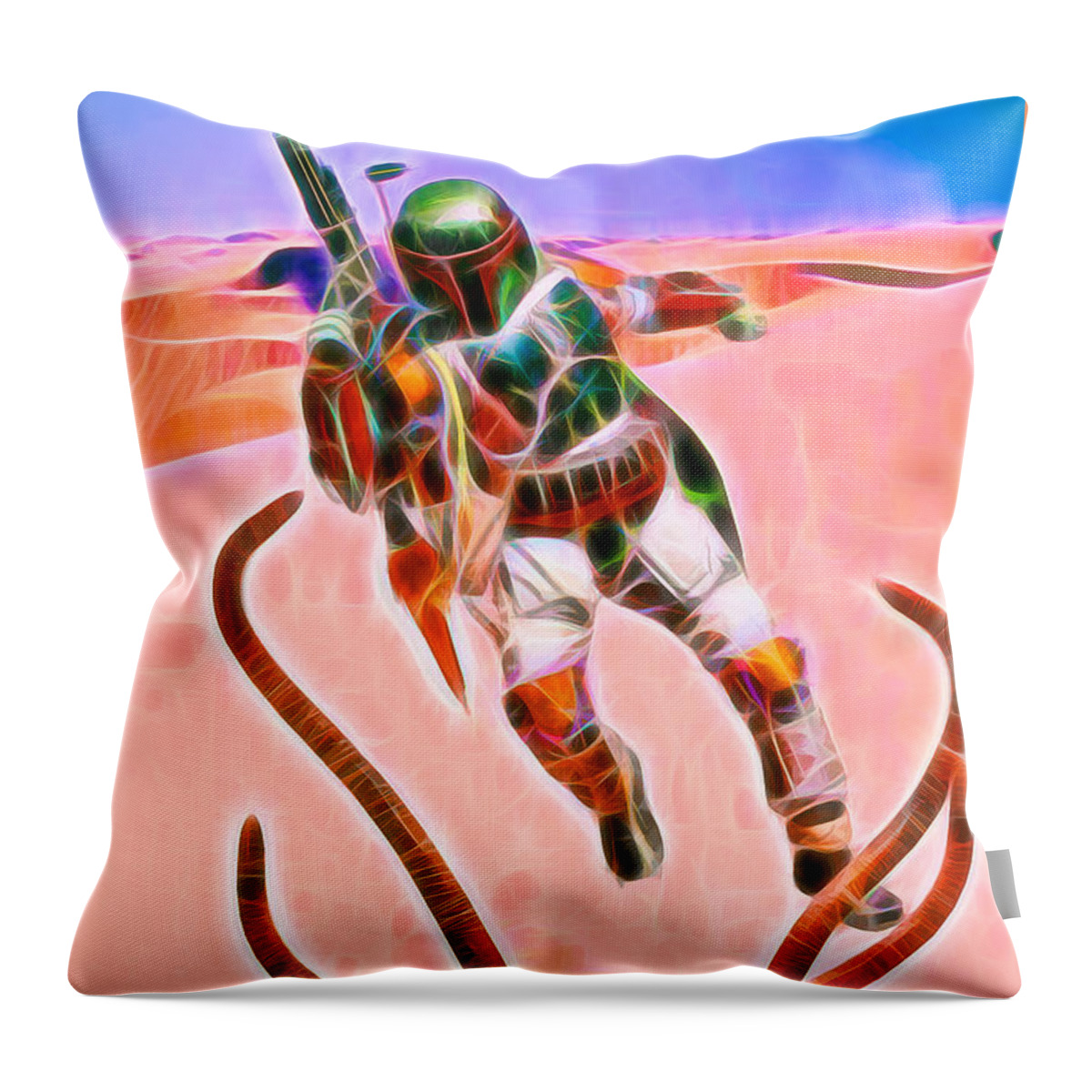 Starwars Throw Pillow featuring the photograph Boba Fett Im Back by Scott Campbell