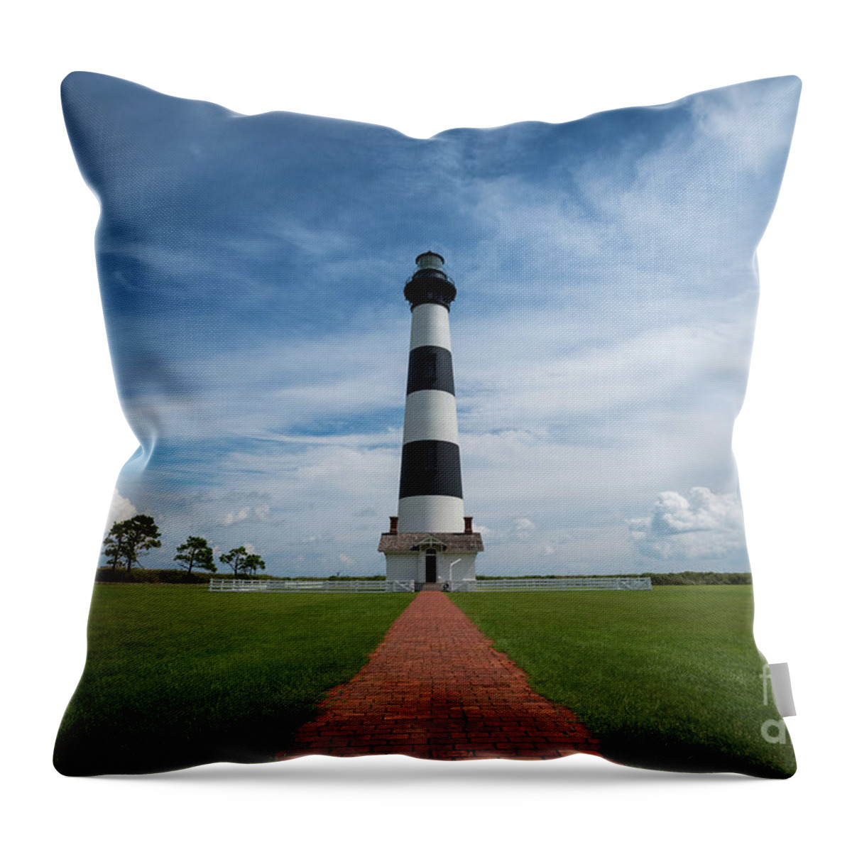 Bodie Island Lighthouse Throw Pillow featuring the photograph Bodie Island Light Day Shot by Michael Ver Sprill