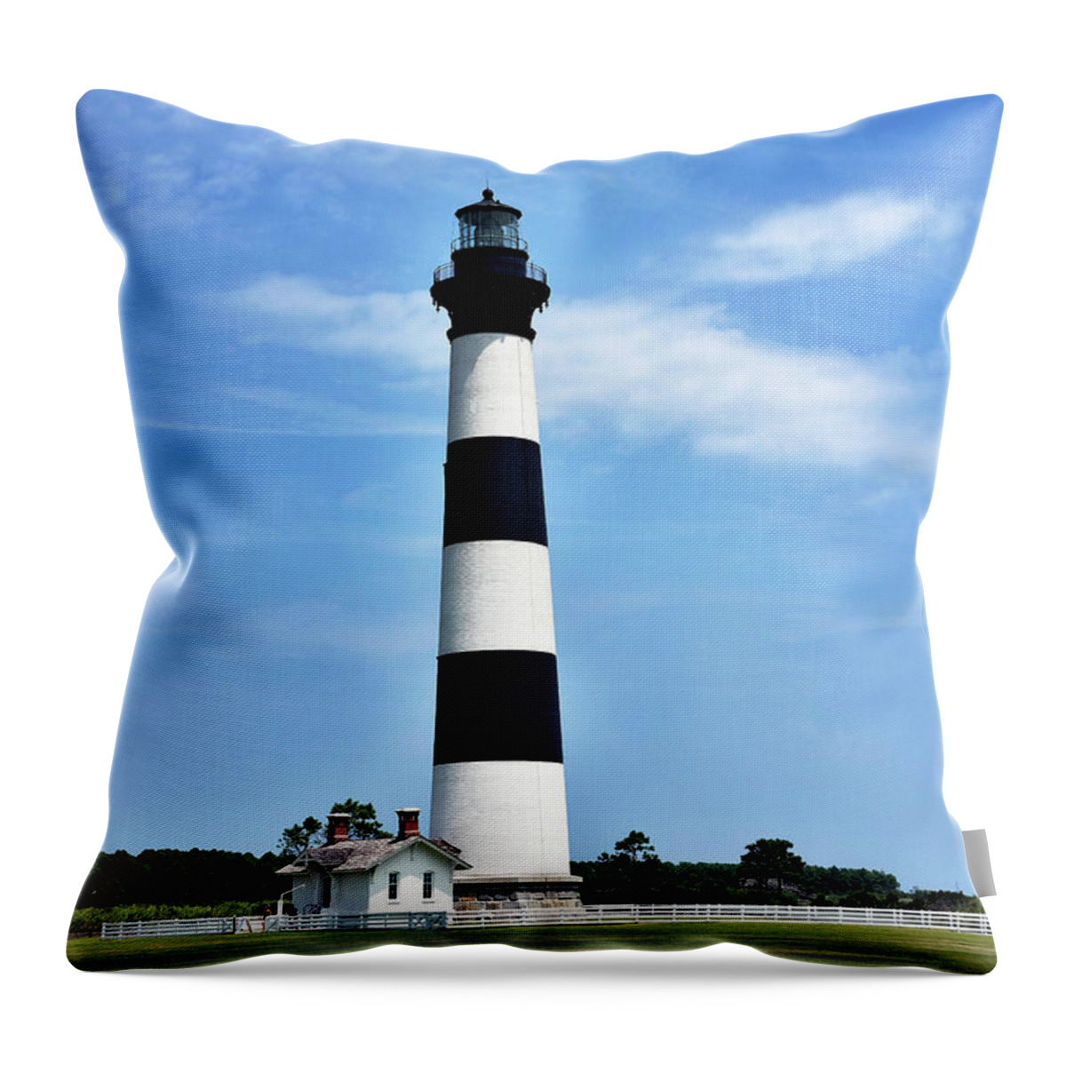Bodie Island Lighthouse Throw Pillow featuring the photograph Bodie Island Lighthouse - Cape Hatteras National Seashore by Brendan Reals