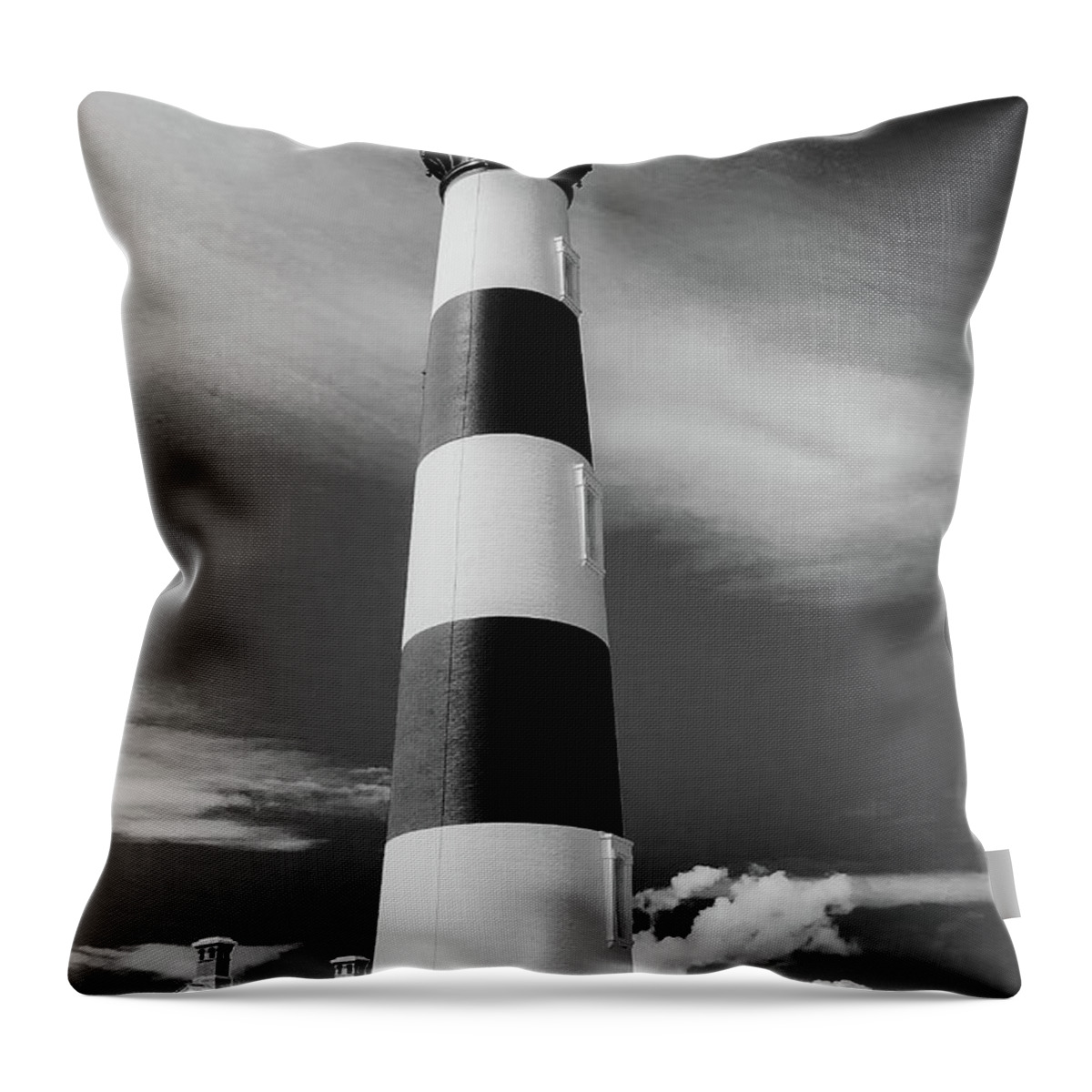 Bodie Island Throw Pillow featuring the photograph Bodie Lighthouse Black and White by Joni Eskridge