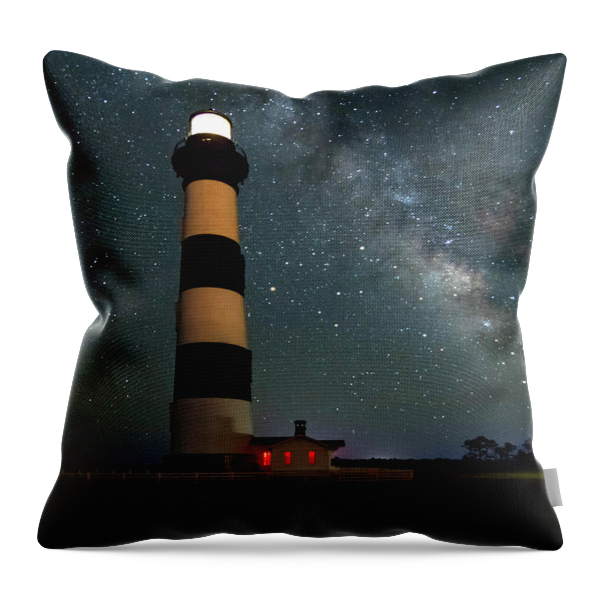 Bodie Lighthouse Throw Pillow featuring the photograph Bodie Lighthouse Milky Way by Norma Brandsberg