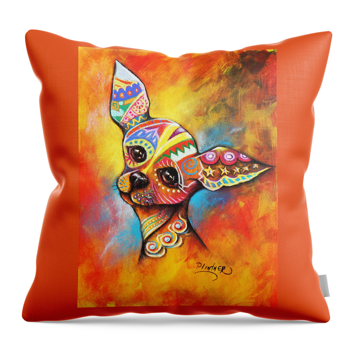 Chihuahua Art Print Throw Pillow featuring the mixed media Chihuahua by Patricia Lintner