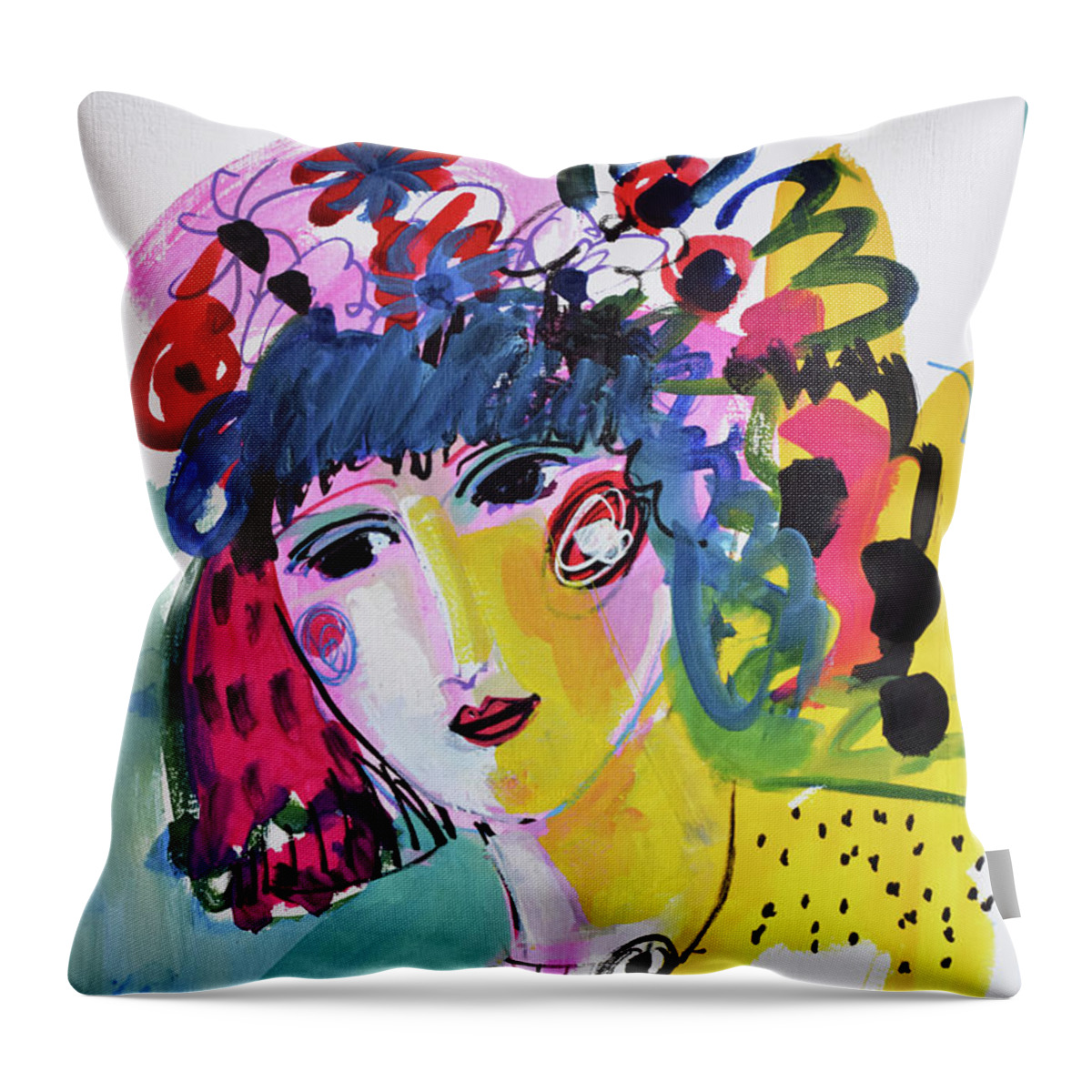 Portrait Throw Pillow featuring the painting Boho party by Amara Dacer