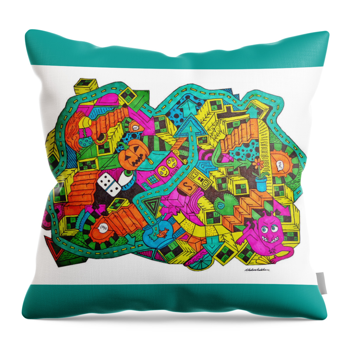 Surreal Throw Pillow featuring the drawing Boing by Chelsea Geldean