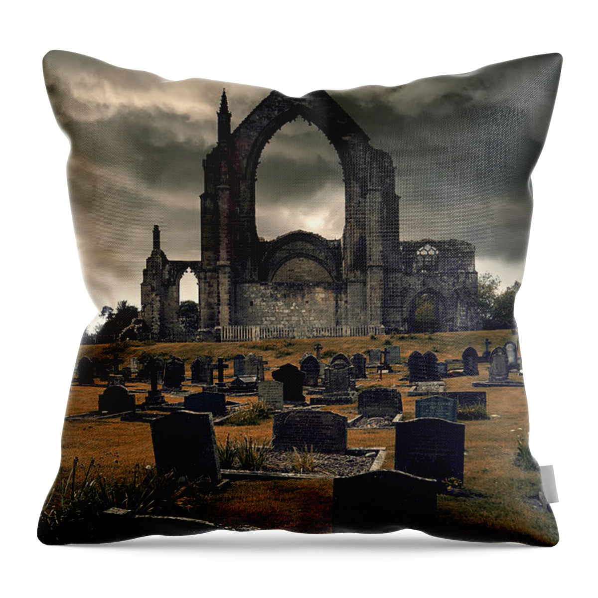 Building Throw Pillow featuring the photograph Bolton Abbey in the stormy weather by Jaroslaw Blaminsky