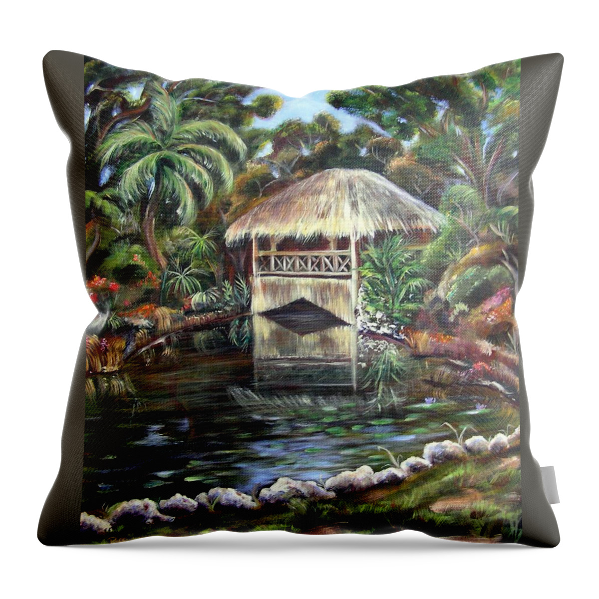 Bonnet House Throw Pillow featuring the painting Bonnet House Chickee by Patricia Piffath