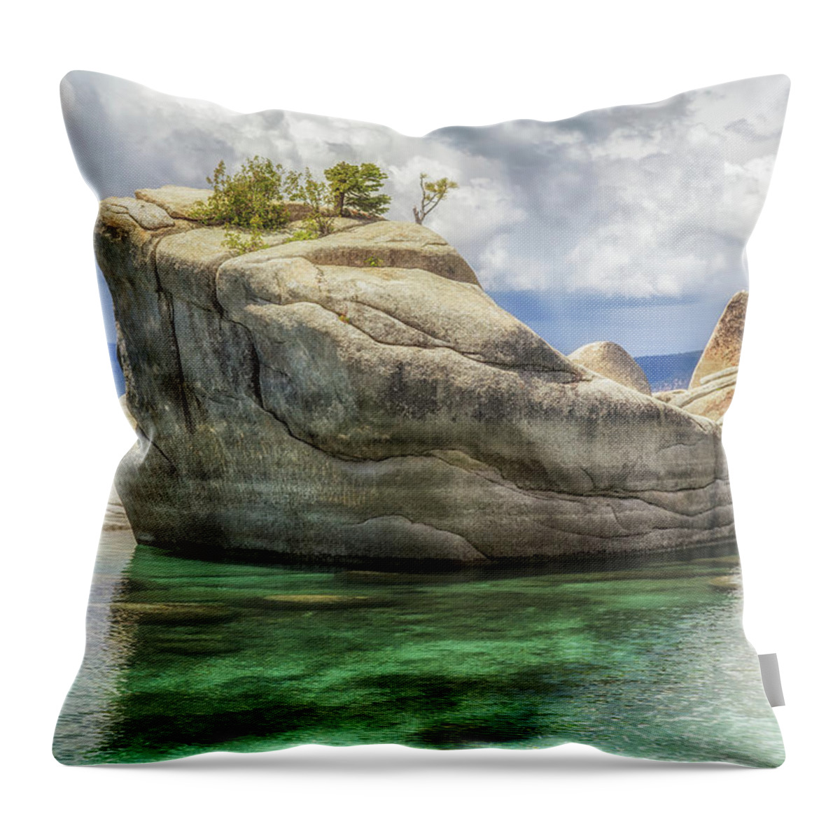 Landscape Throw Pillow featuring the photograph Bonsai Rock and Rain Shower by Marc Crumpler