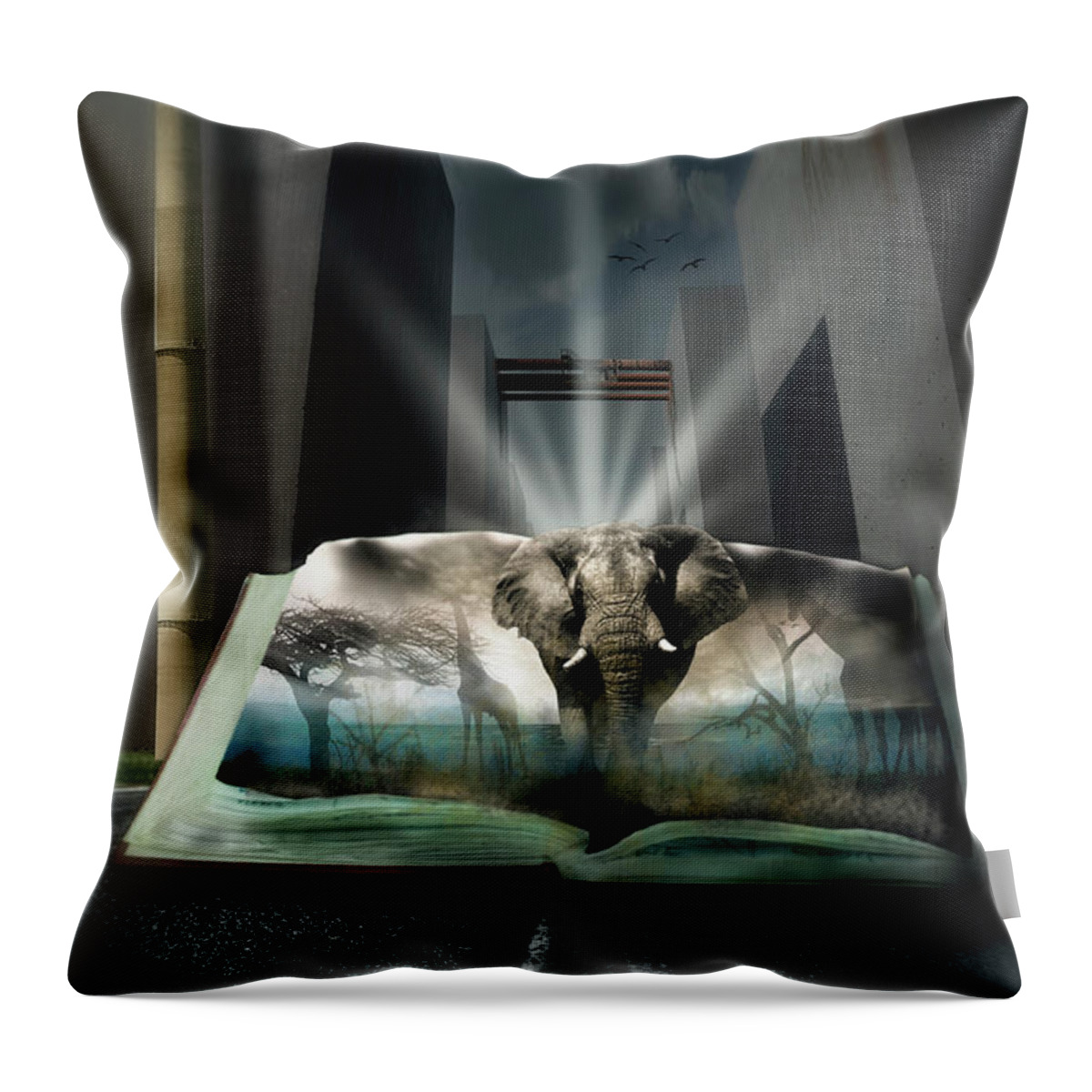 Elephant Throw Pillow featuring the digital art Book of enlightenment by Nathan Wright
