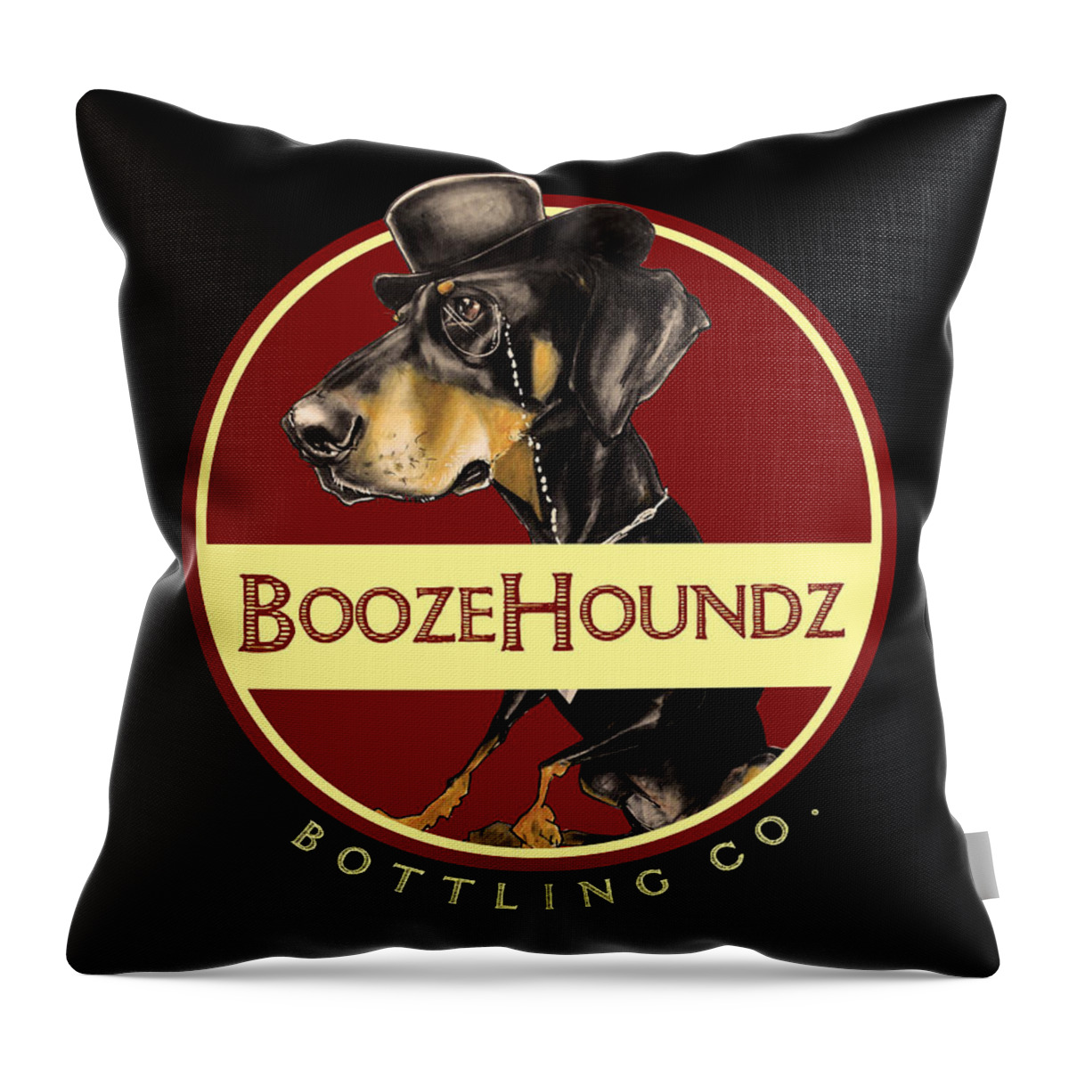 Beer Throw Pillow featuring the drawing BoozeHoundz Bottling Co. by John LaFree