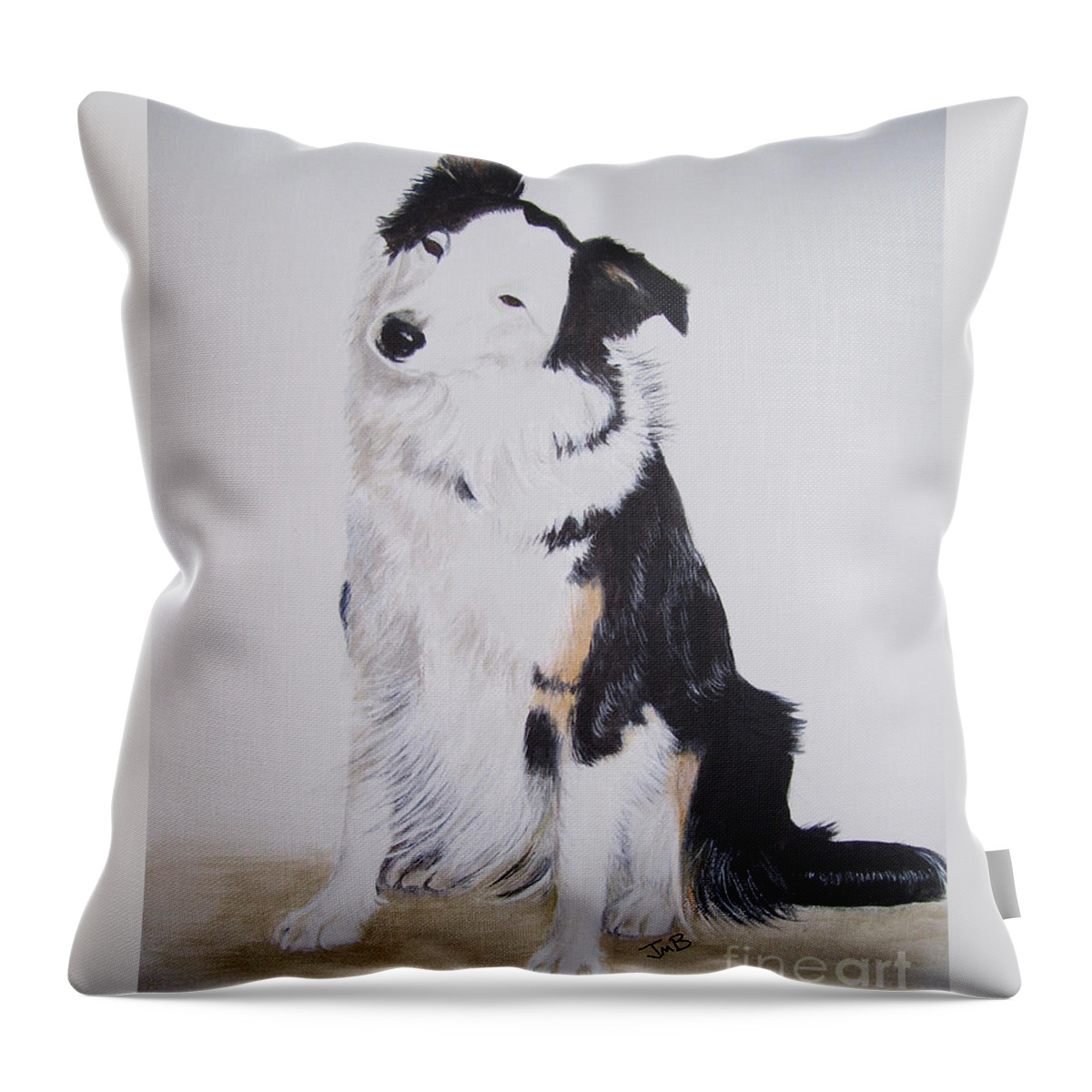 Dog Portrait Throw Pillow featuring the painting Border Collie - Birch by Janice M Booth