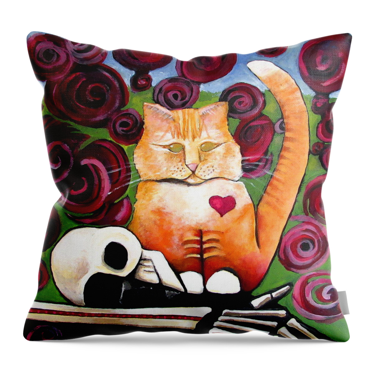 Ginger Cat Throw Pillow featuring the painting Boris and Me by Delight Worthyn