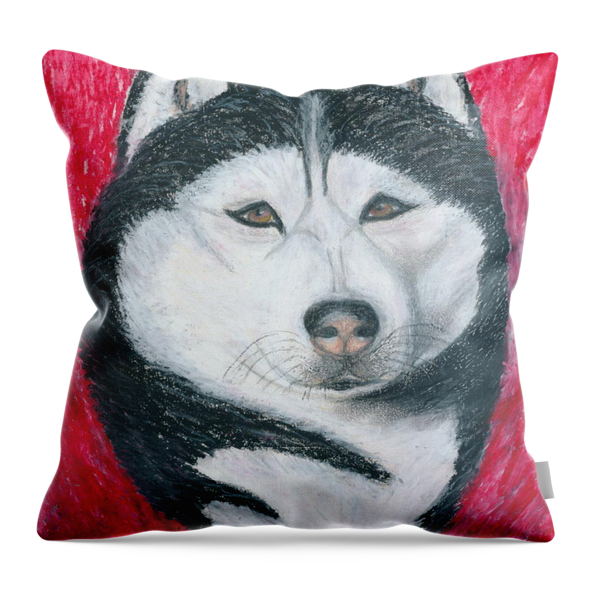 Siberian Husky Throw Pillow featuring the drawing Boris the Siberian Husky by Ania M Milo