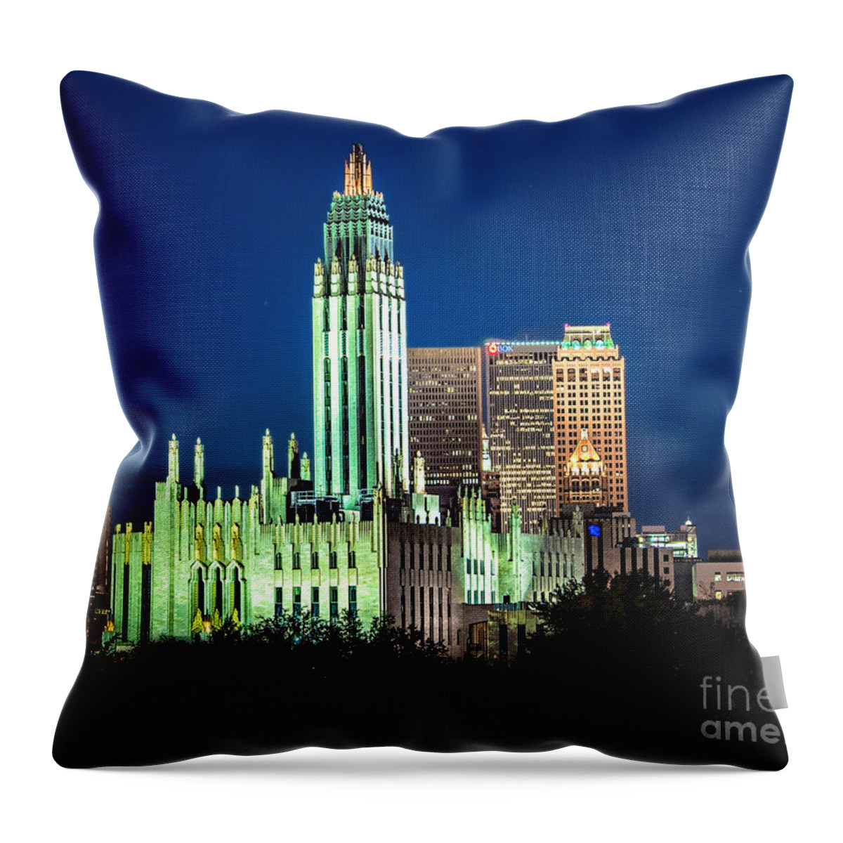 Tulsa Throw Pillow featuring the photograph Boston Avenue Methodist Church at Twilight by Tamyra Ayles