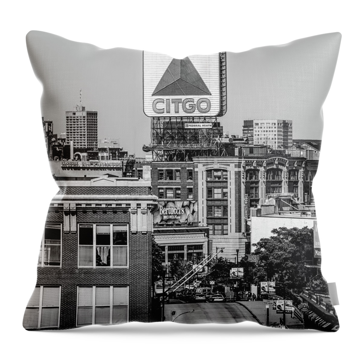 America Throw Pillow featuring the photograph Boston Citgo Sign Black and White Photo by Paul Velgos