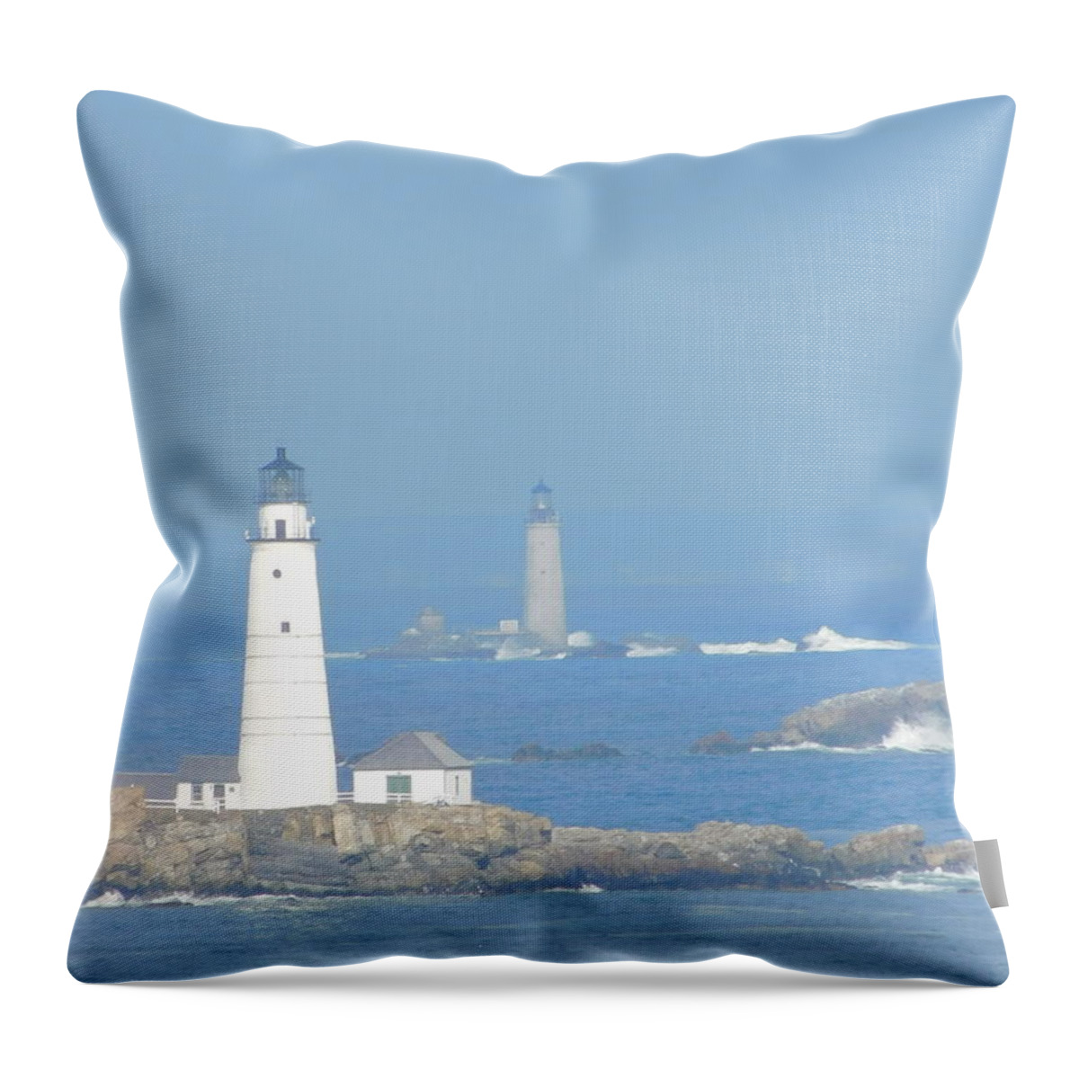 Boston Light Throw Pillow featuring the photograph Boston Harbors Lighthouses by Catherine Gagne