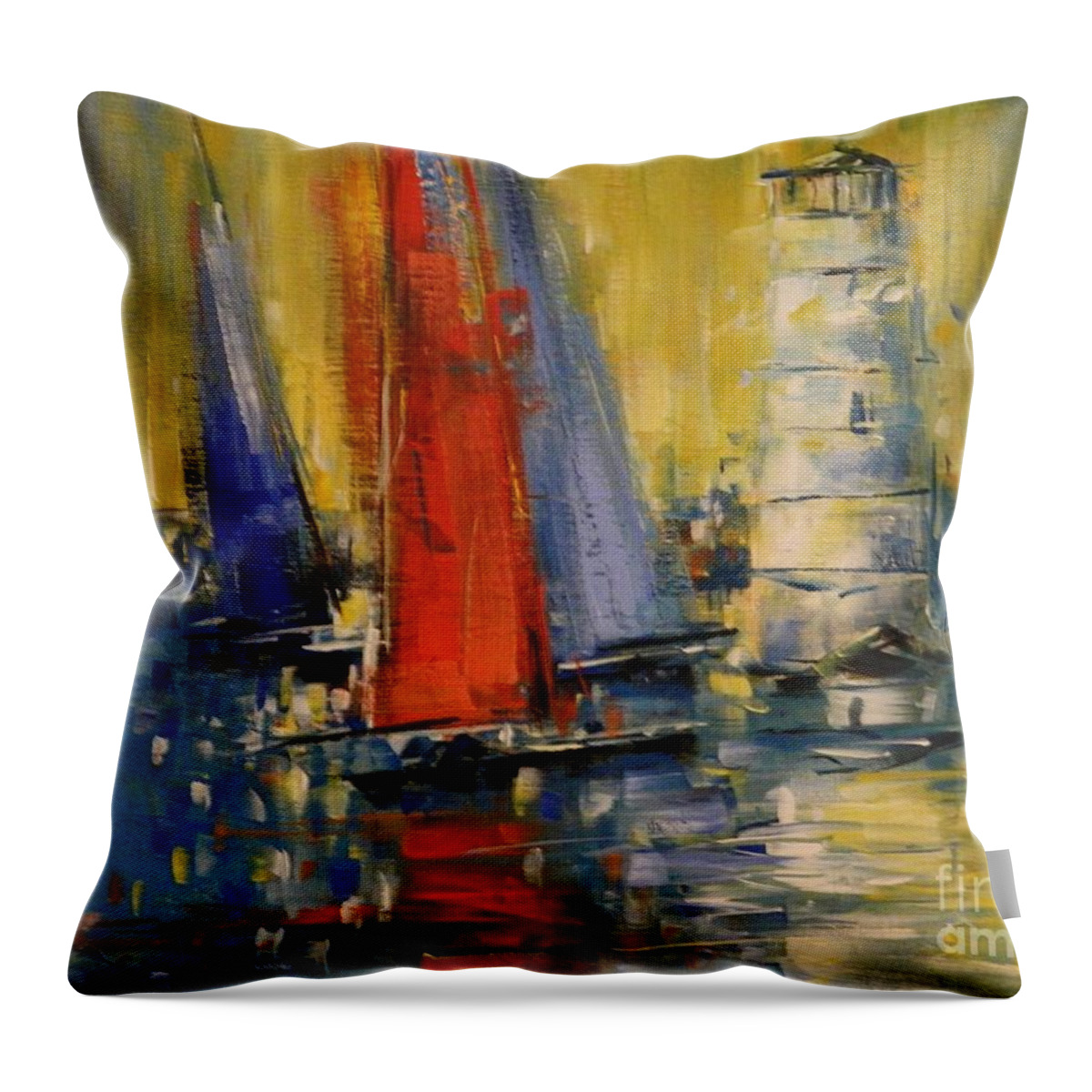 Boston Throw Pillow featuring the painting Boston Light by Dan Campbell