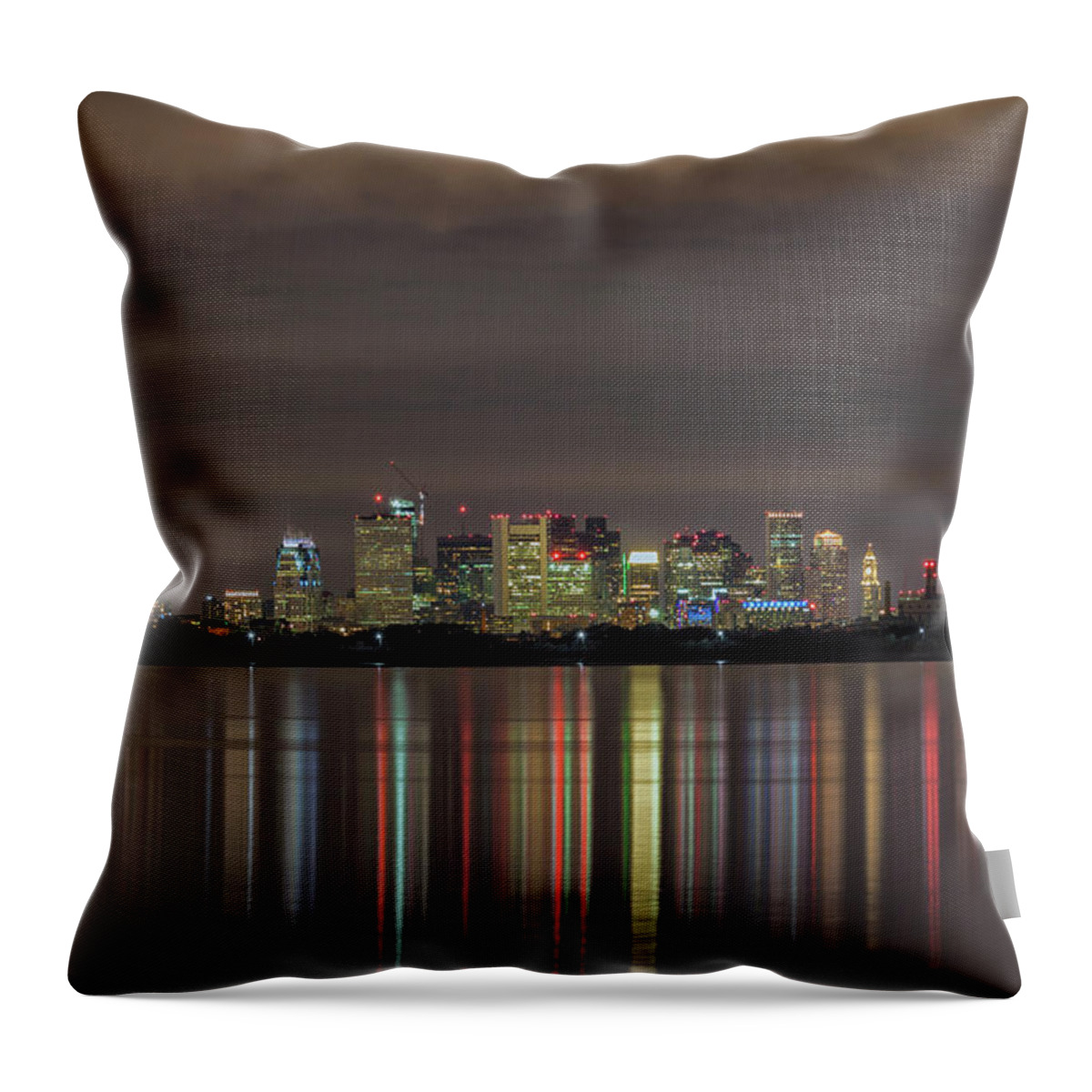 Boston Night Light Reflections Throw Pillow featuring the photograph Boston Night Light Reflections by Brian MacLean