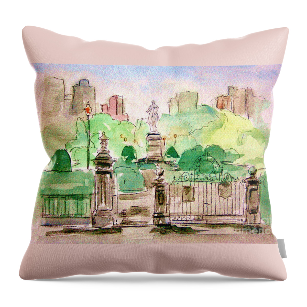 Boston Public Gardens Throw Pillow featuring the painting Boston Public Gardens by Julie Lueders 