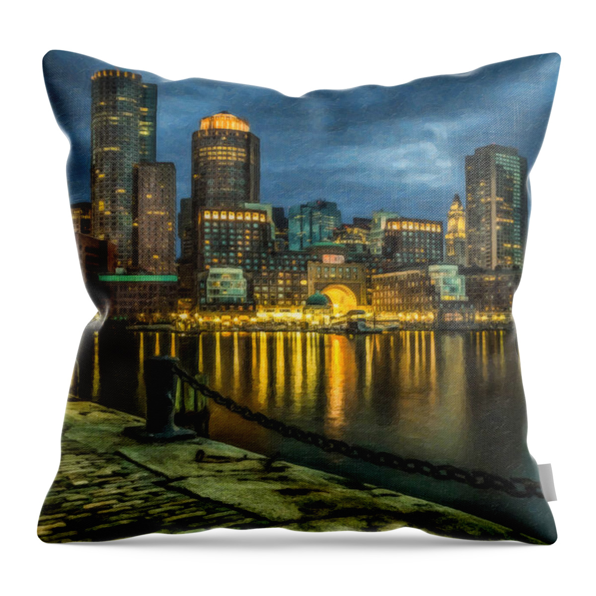 Landscape Throw Pillow featuring the painting Boston Skyline At Night - CTY828916 by Dean Wittle