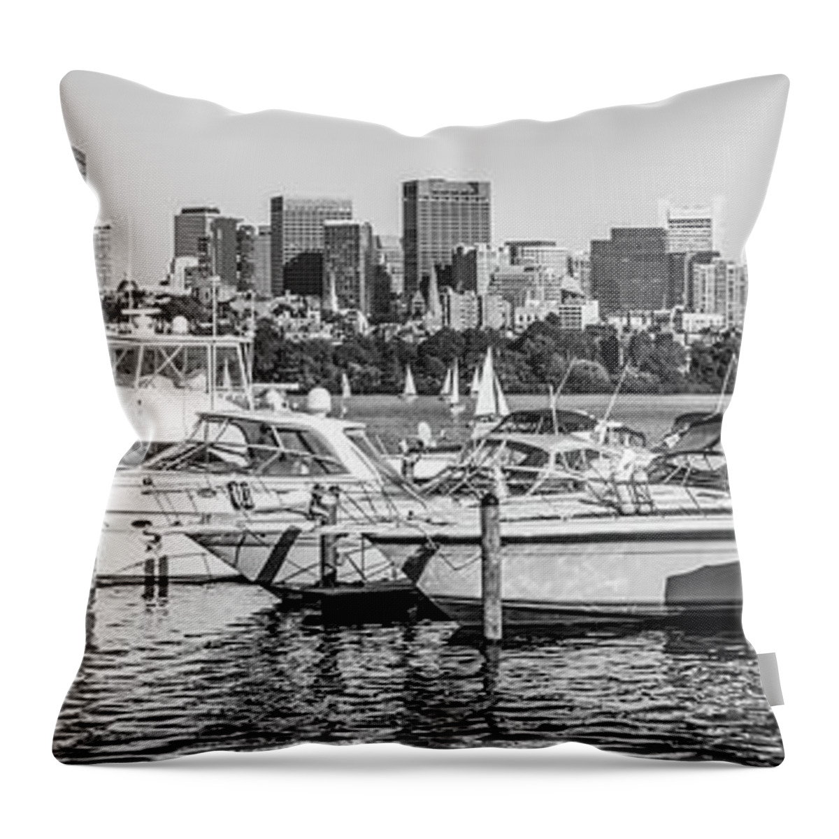 America Throw Pillow featuring the photograph Boston Skyline Black and White Panoramic Photo by Paul Velgos