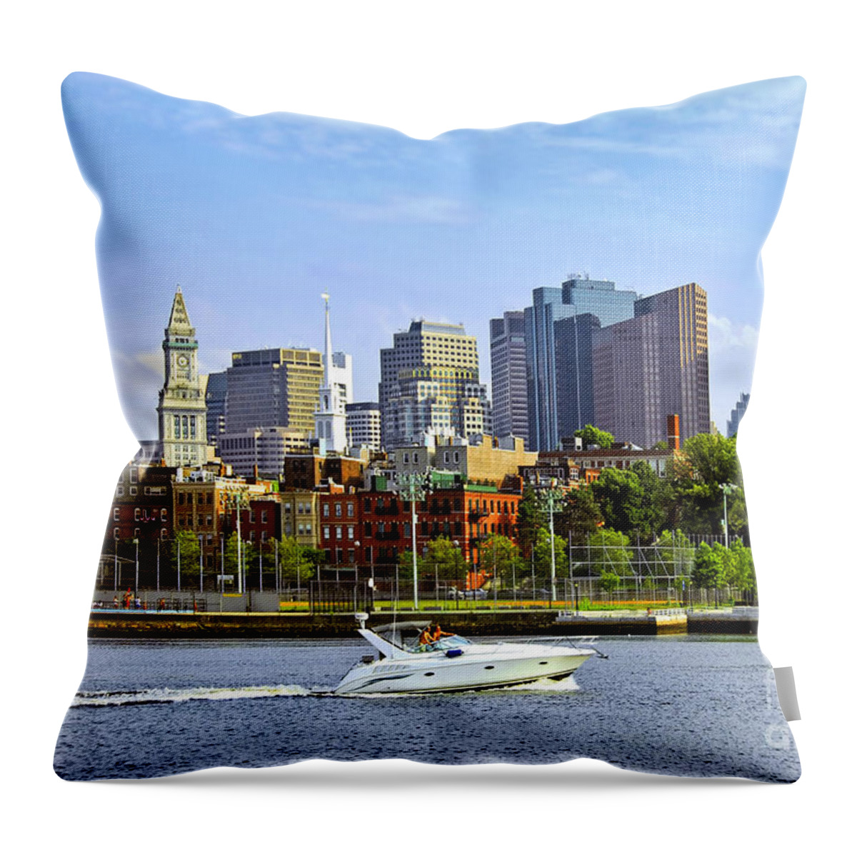 Boat Throw Pillow featuring the photograph Boston skyline by Elena Elisseeva