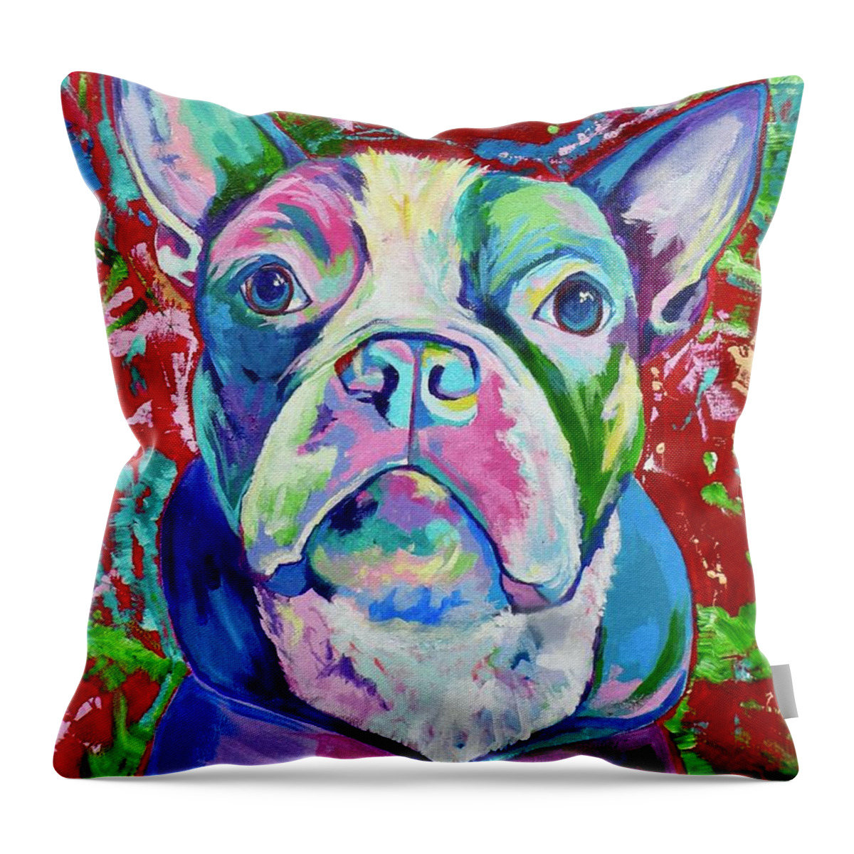  Throw Pillow featuring the painting Boston Terrier by Janice Westfall