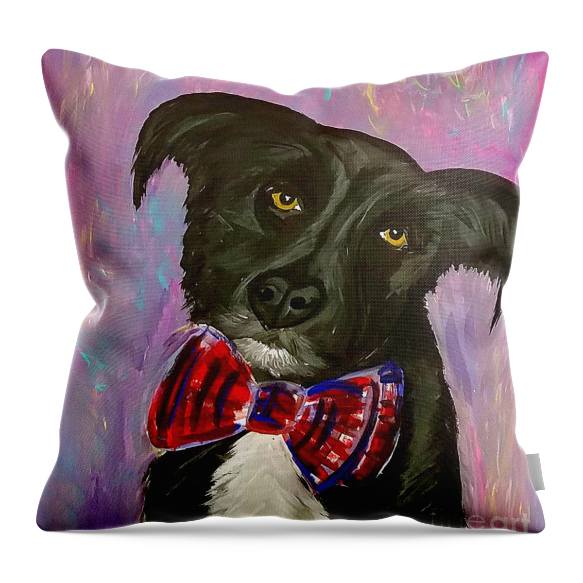 Dog Throw Pillow featuring the painting Bow Tie Boy by Ania M Milo