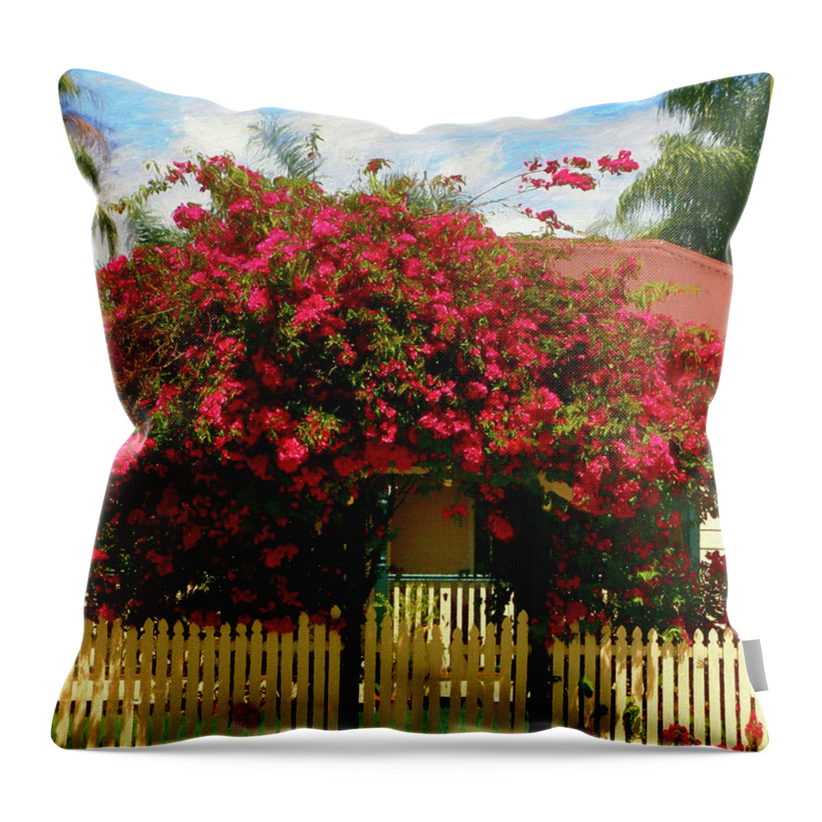 Photography Throw Pillow featuring the photograph Bougainvillea Cottage by Kaye Menner by Kaye Menner
